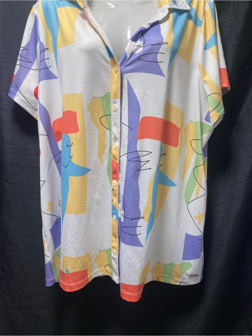 Innée Abstract Print Button Up Blouse Retro 90s Art Shirt Size 20